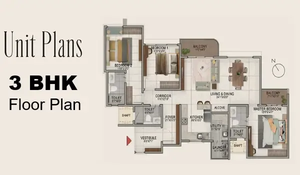 Featured Image of Prestige Huyilalu 3 BHK Floor Plan
